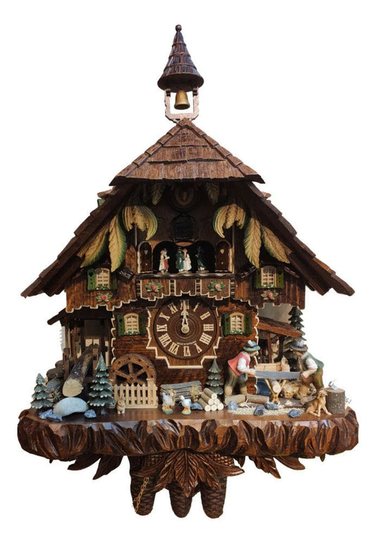 Wooden sawyer with dancers 8 days Cuckoo clock with music - Montag Steins & Clocks